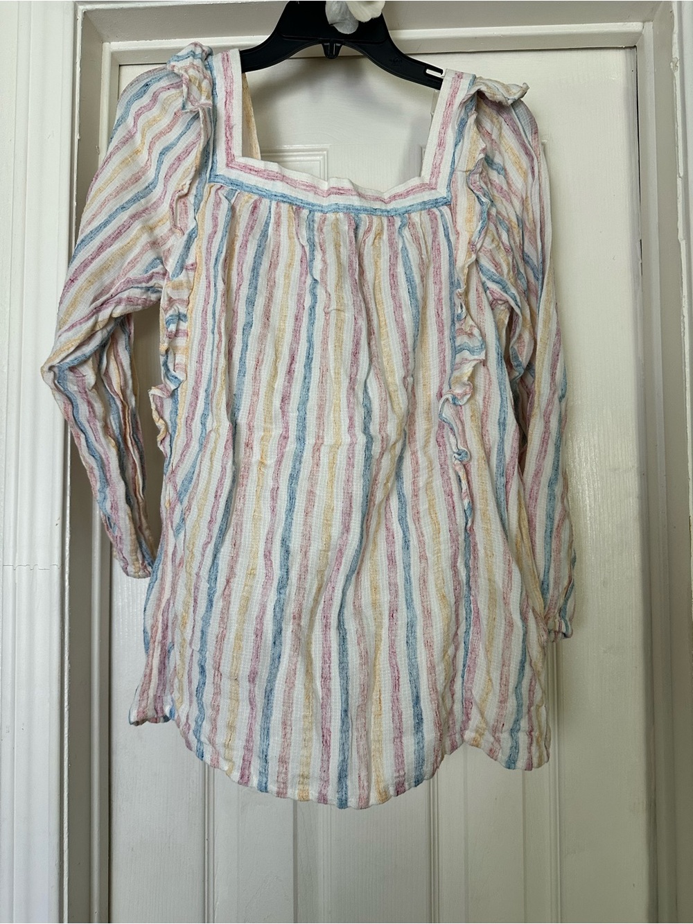 Chaps Pastel Striped Square-Neck Tunic - Blue, Pink, Yellow, Cream